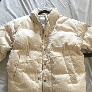 White puffer corduroy coat size Large
